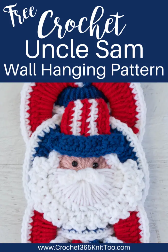 Image of Crochet Uncle Sam Wallhanging in Red, White and Blue Yarn