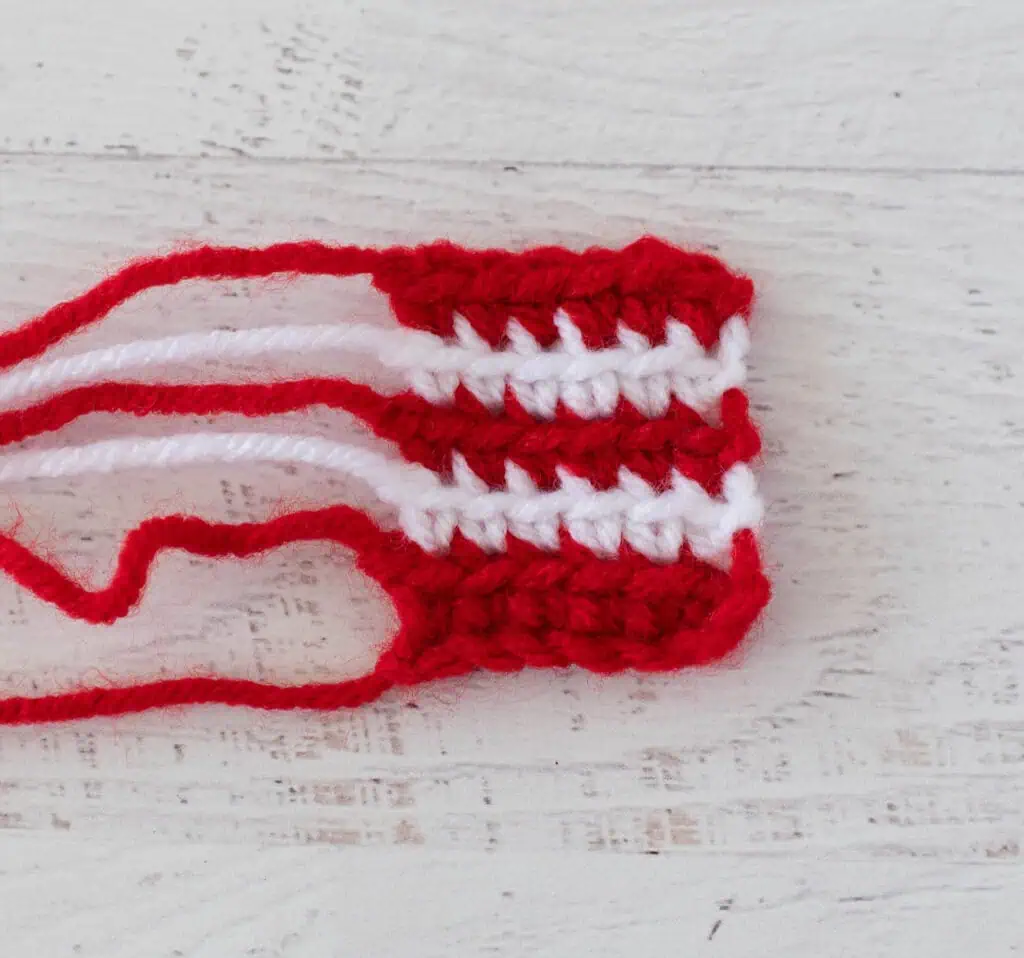 Red and white crochet stripes