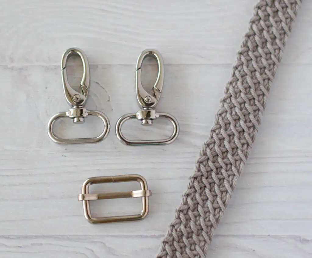 Gray crochet strap with hardware