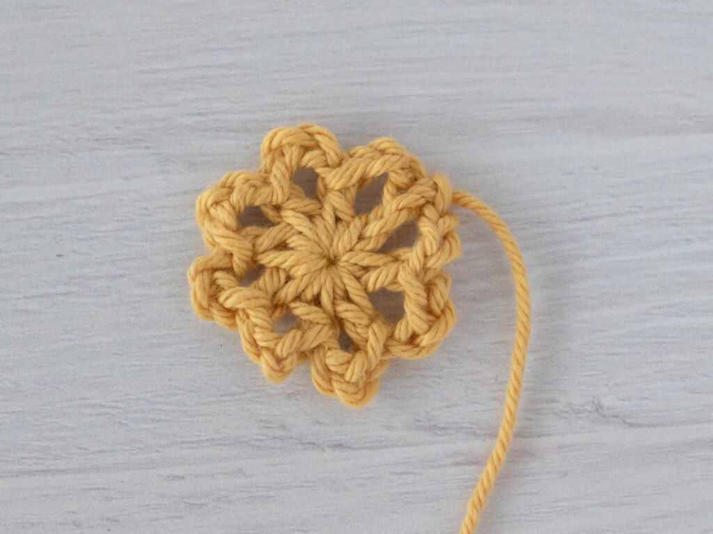 Yellow crochet flower center
