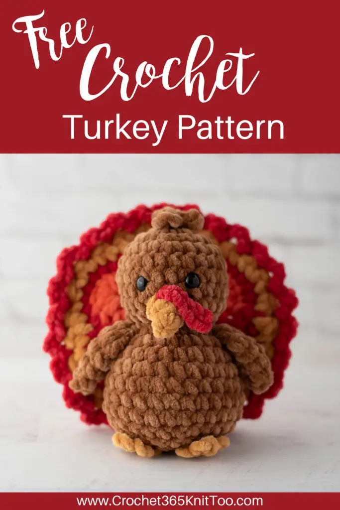 Image of Crochet brown turkey with red, gold and orange accents