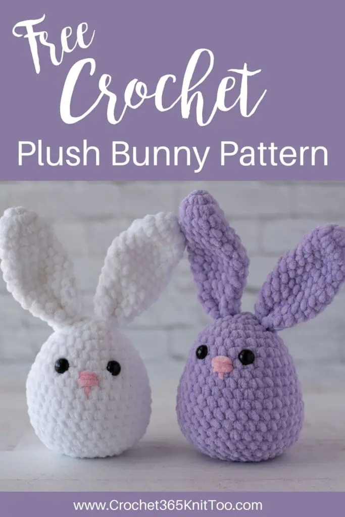 Image of white and purple plush crochet bunnies