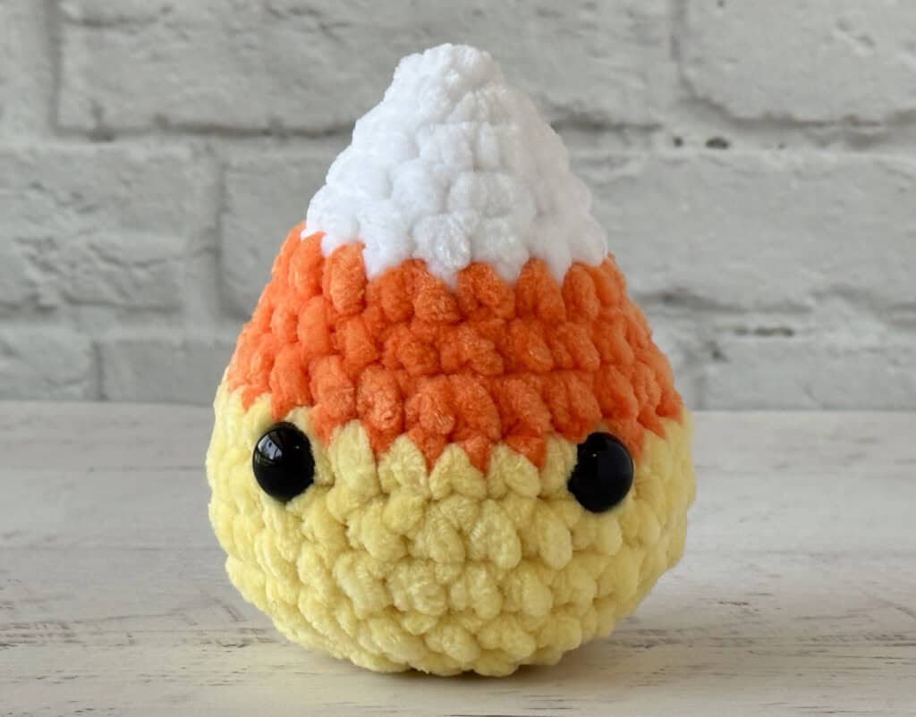 Plush crochet candy corn with eyes