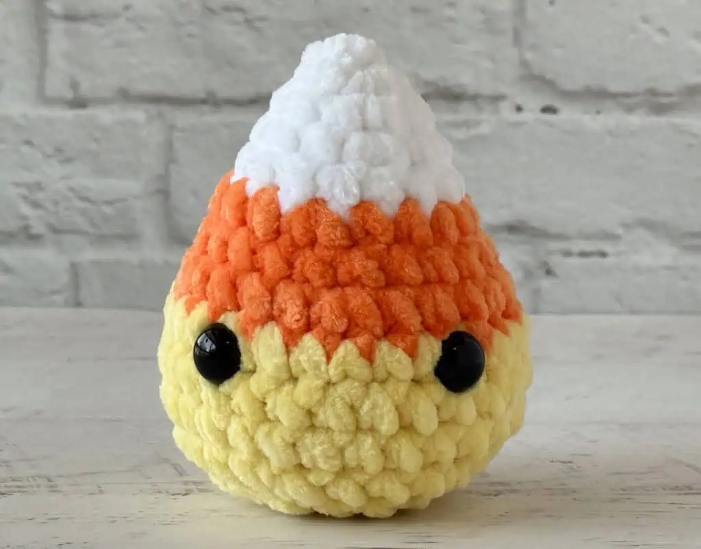 Plush crochet candy corn with eyes