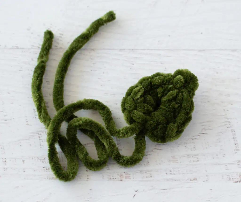 Crochet leaf out of green plush yarn