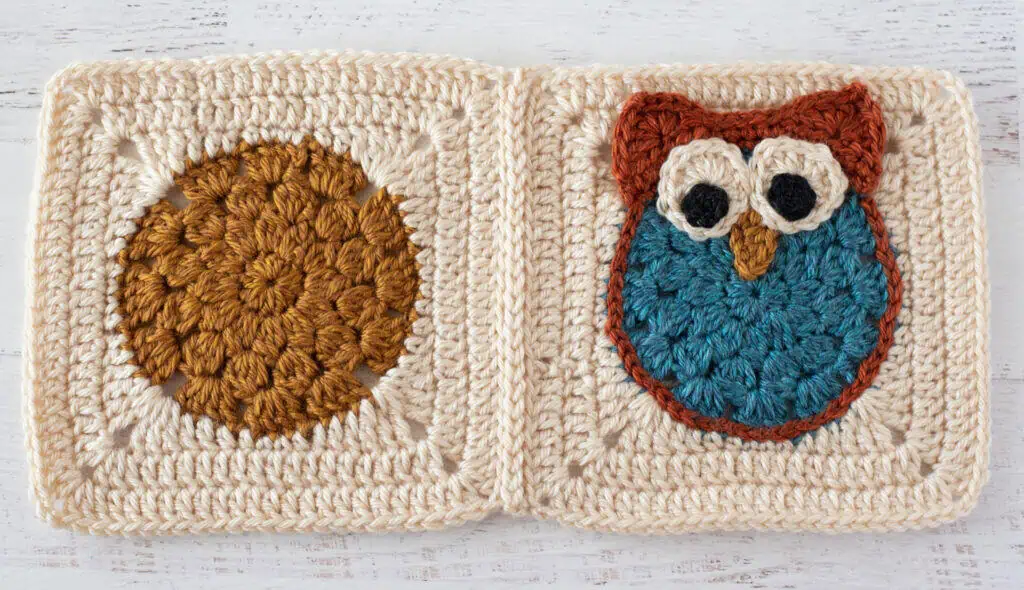 Crochet owl squares with cream background