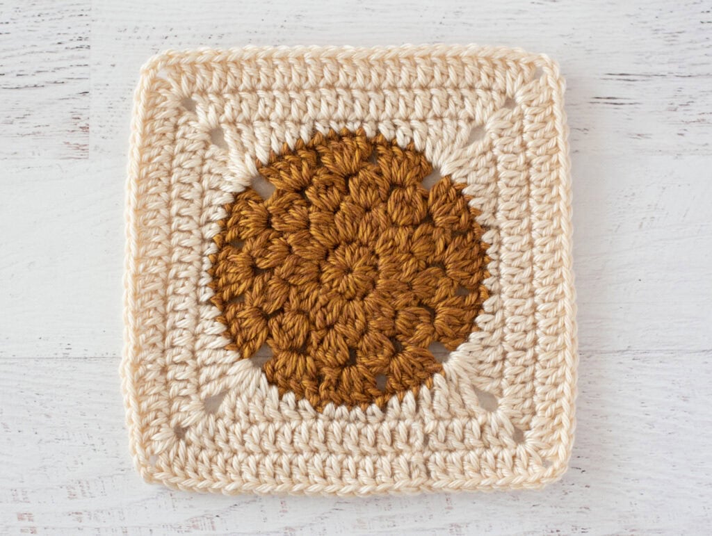 gold and cream crochet afghan square