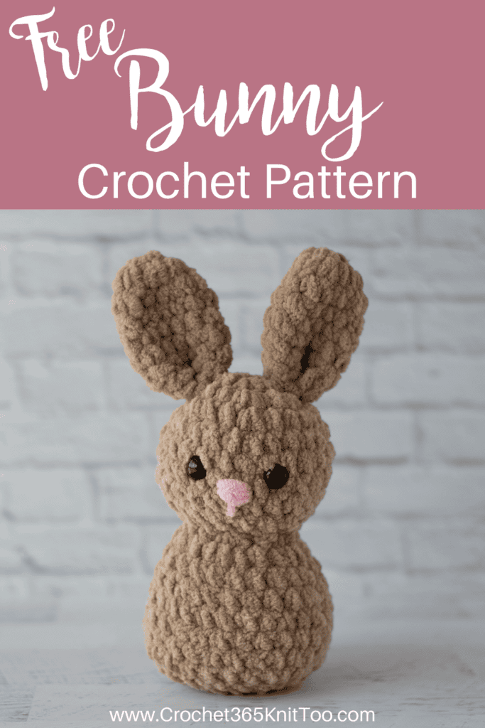 Image of Brown Crochet Bunny with pink nose, black eyes and white tail