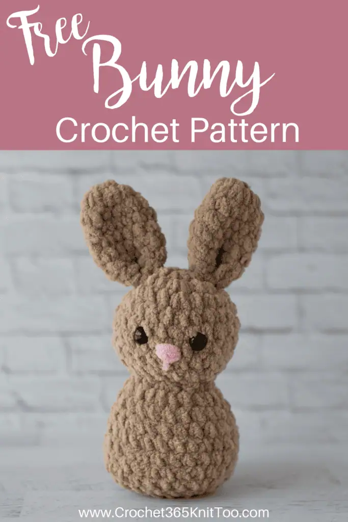 Image of Brown Crochet Bunny with pink nose, black eyes and white tail
