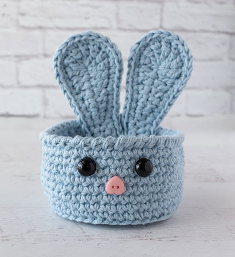 Blue crochet bunny basket
