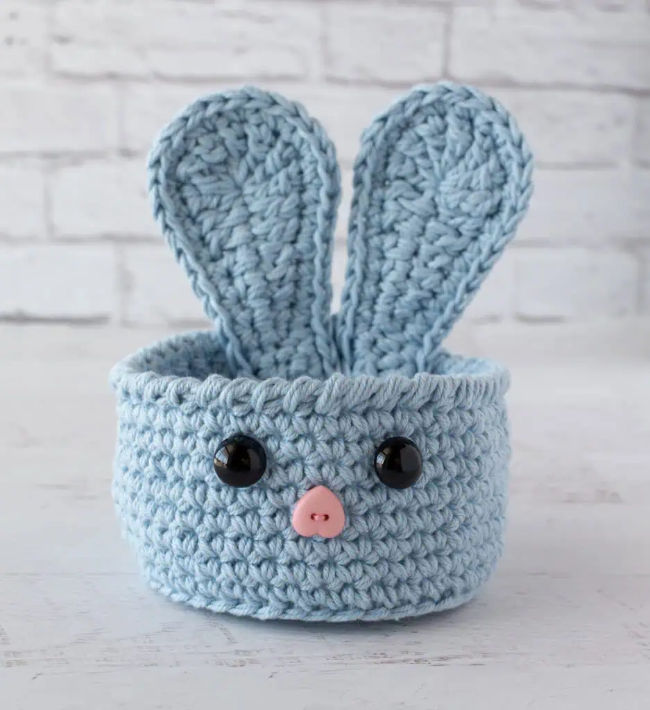 Blue crochet bunny basket