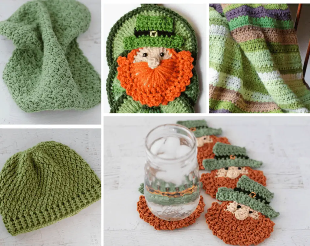 Collage of Leprechaun and Green crochet patterns