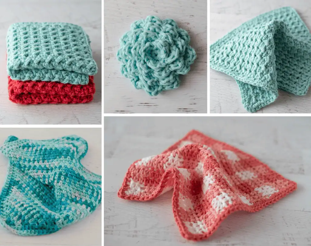 Collage of crochet dishcloths