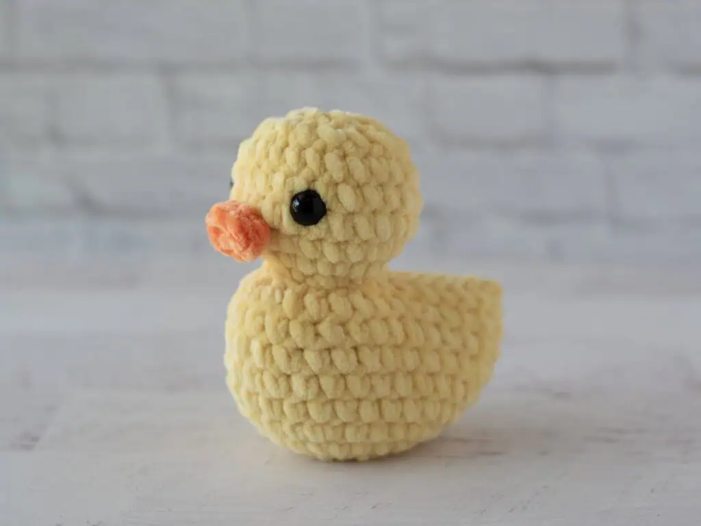Side image of crochet rubber duck