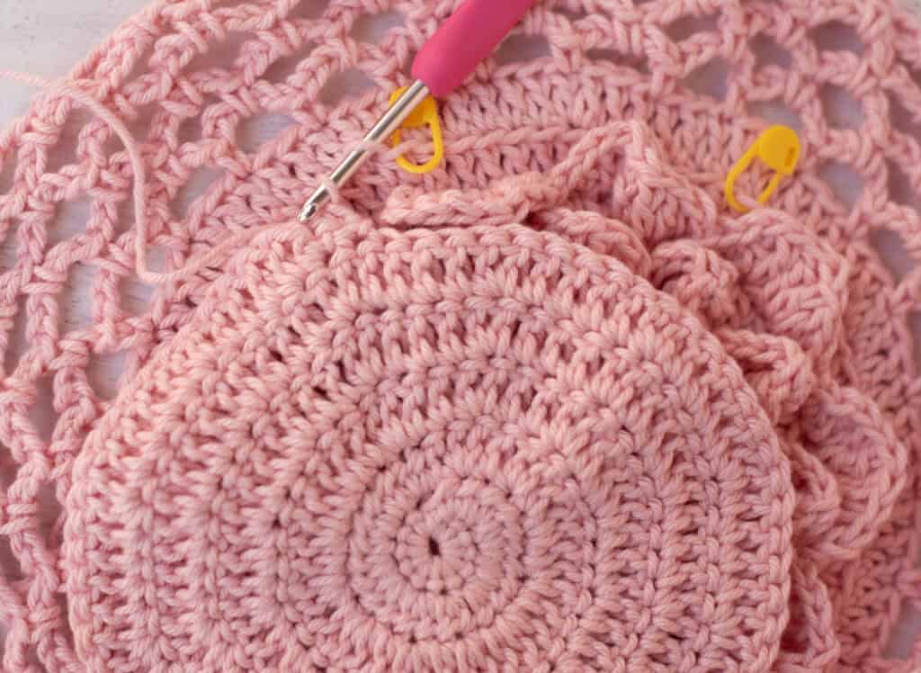Pink crochet Market Bag in Progress