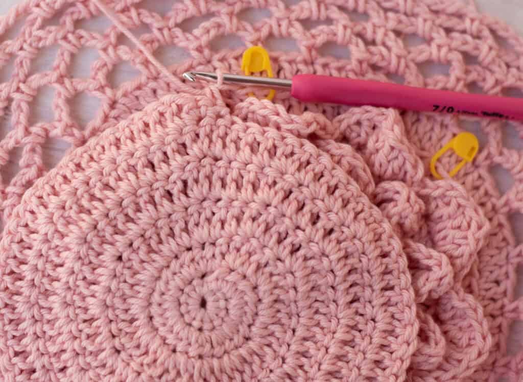 Pink crochet Market Bag in Progress