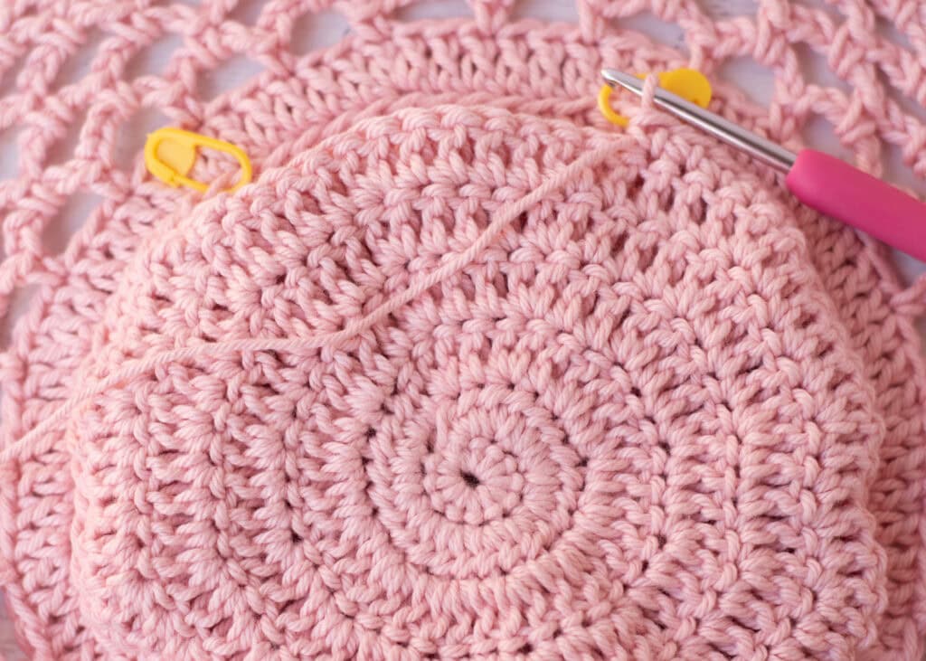 Pink crochet Market Bag in Progress