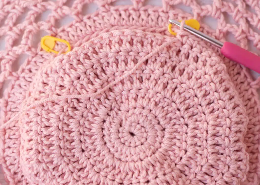Pink crochet Market Bag in Progress