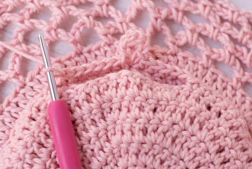 Pink crochet Market Bag in Progress