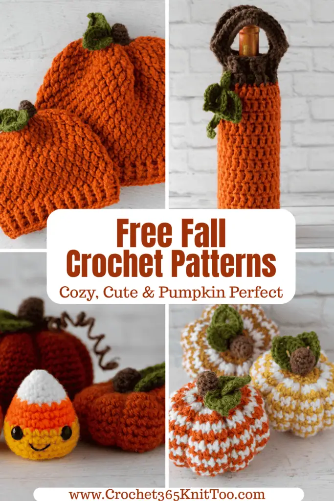 Collage of crochet pumpkin patterns